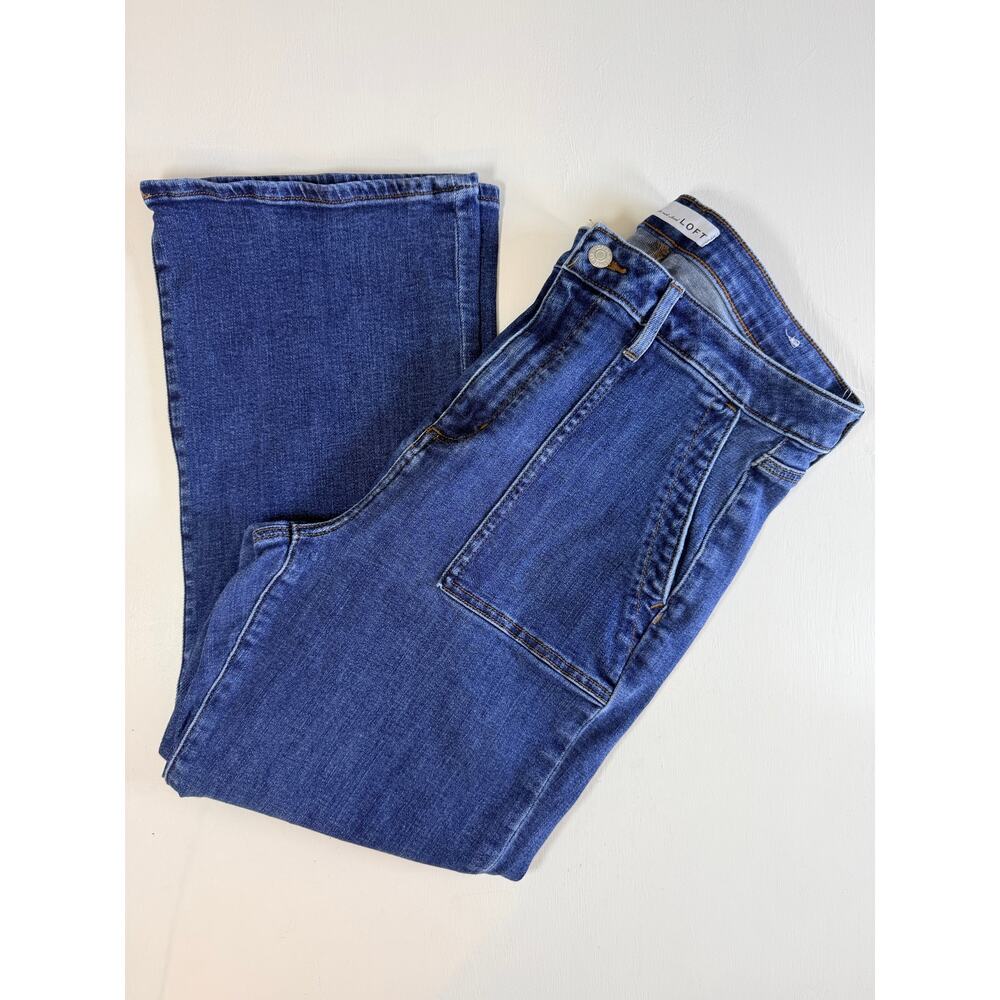 Loft Curvy High Rise Kick Crop Jeans Size 32/14 Medium Wash Blue Flare Stretch - Picture 12 of 12